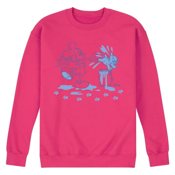 Disney - Mickey Mouse - Blue Pup Prints & Outline - Men's Crew Neck Fleece Pullover