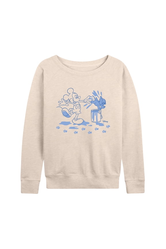 - Mickey Mouse - Blue Pup Prints & Outline - Women's Lightweight French Terry Long Sleeve Shirt