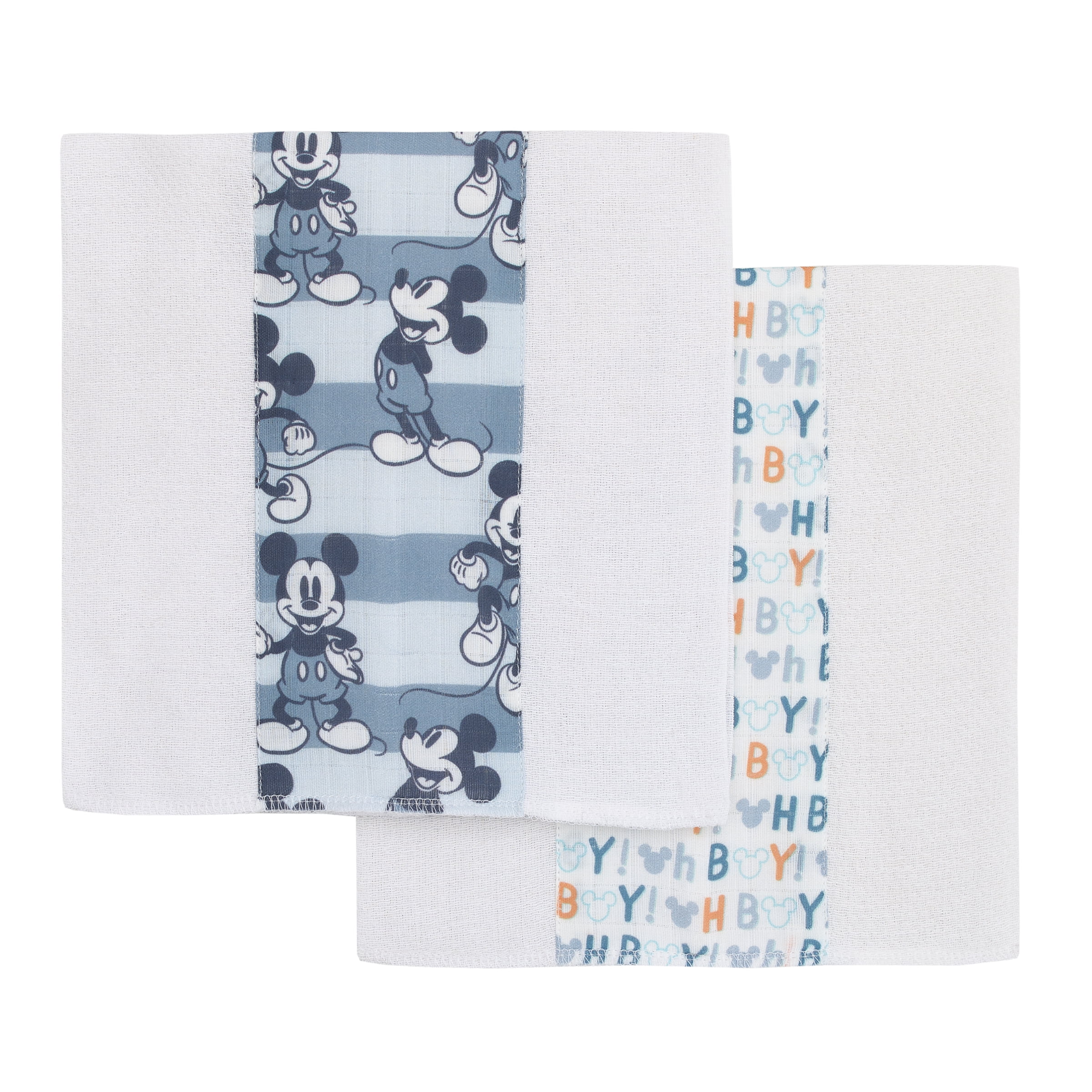 Disney Mickey Mouse Blue and White 2Pk Muslin Burp Cloths