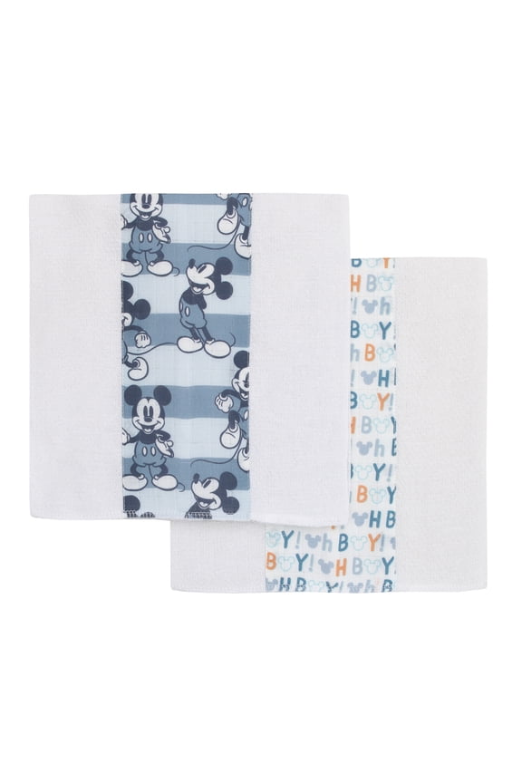 Mickey Mouse Blue and White Muslin Burp Cloths 2 Pack