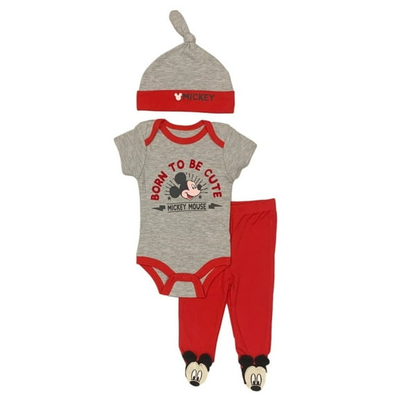 Disney Mickey Mouse Bodysuit, Pants, and Hat Layette Set (Baby Boys)