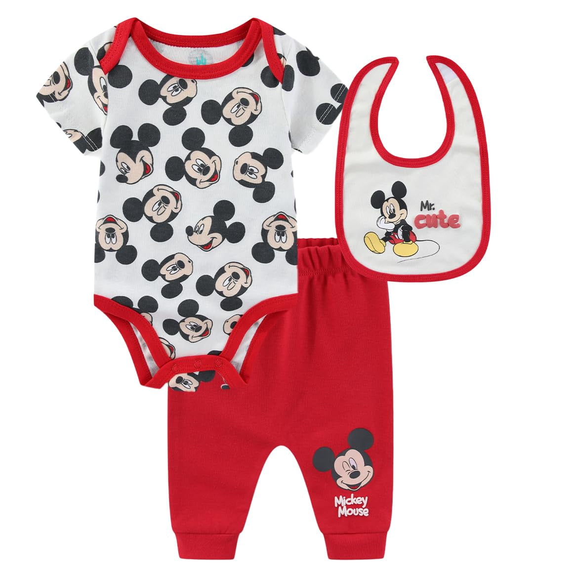 Disney Mickey Mouse Bodysuit with Bib and Pants Set (Baby Boys), 3 Piece Set, Sizes 3M-9M