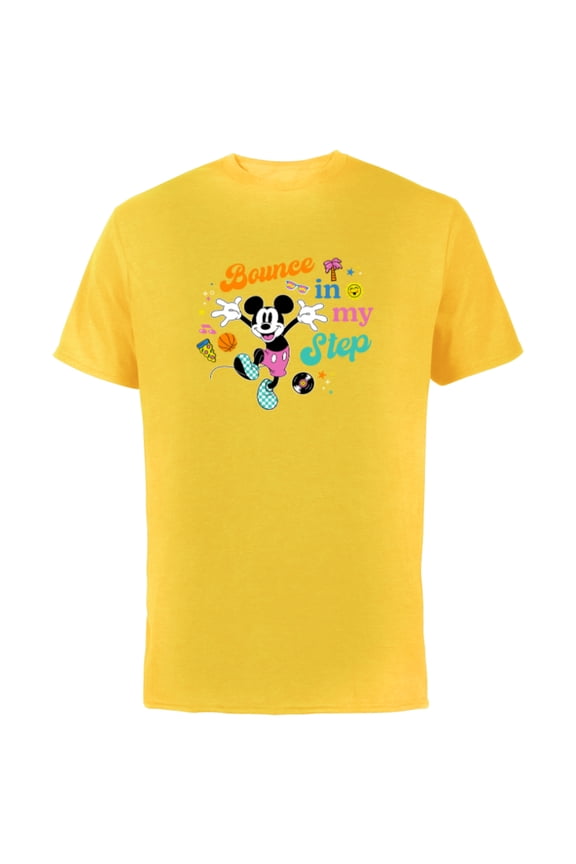 Mickey Mouse Bounce in My Step Retro Vinyl - Short Sleeve Cotton T-Shirt for Adults - Customized-Yellow