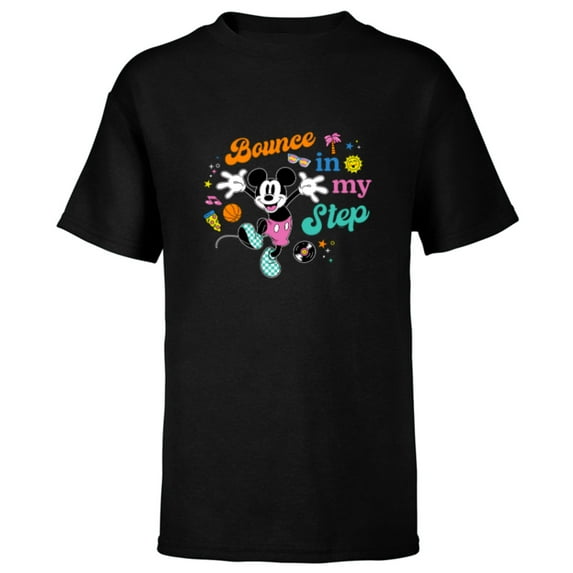 Disney Mickey Mouse Bounce in My Step Retro Vinyl - Short Sleeve T-Shirt for Kids - Customized-Black