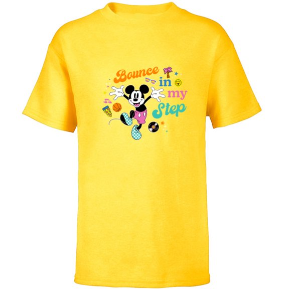 Disney Mickey Mouse Bounce in My Step Retro Vinyl - Short Sleeve T-Shirt for Kids - Customized-Yellow