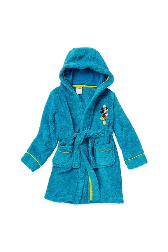 Mickey Mouse Boy's Blue Plush Minky Fleece Hooded Bathrobe (Size 4)