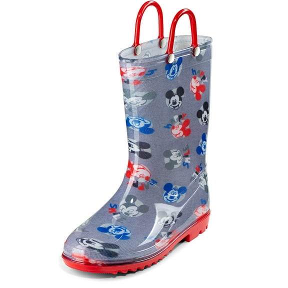 Disney Mickey Mouse Boys Grey PVC Rainboots - Easy-on Handles - Size 5 Toddler