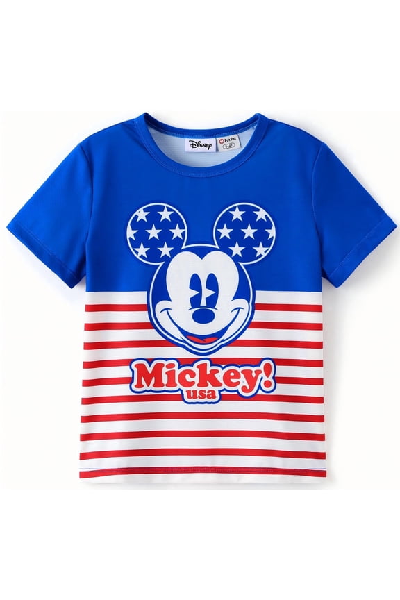 Mickey Mouse Boys American Flag Stars Stripes Print Independence Day USA Graphic T-Shirt Kids 2–9Y