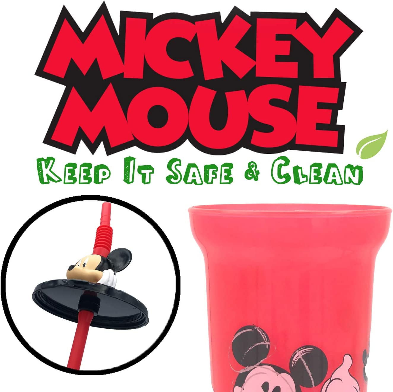 Disney Mickey Mouse Buddy Sips Water Tumbler with 3D Character Head Straw Drinkware, 1 Count - Safe BPA free Bottles, Easy to Clean, Perfect Gifts for Kids by Zak design