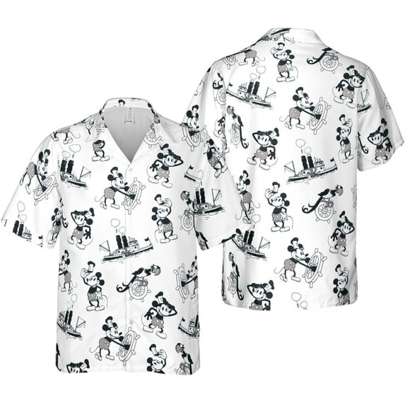 Disney Mickey Mouse Button-Up Hawaiian Shirt,Family Summer Beach Tee