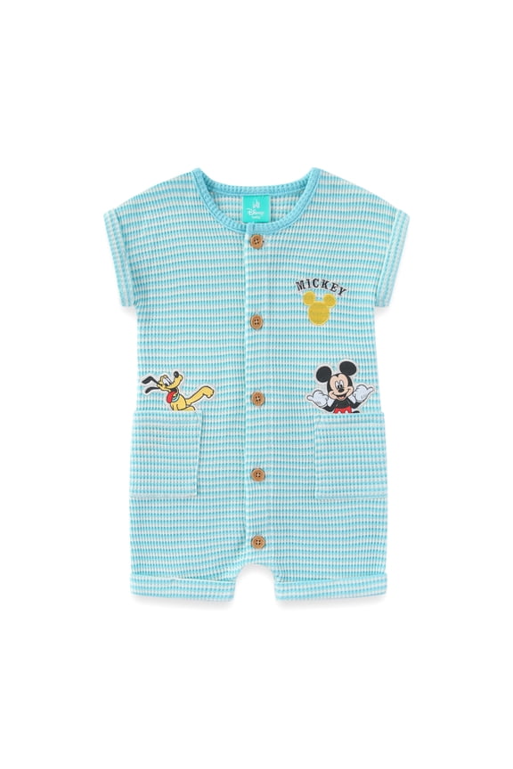 Mickey Mouse Button Up Waffle Knit Romper (Baby Boys), Sizes 6M-24M