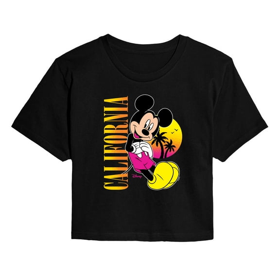 Disney - Mickey Mouse California - Juniors Cropped Short Sleeve Graphic T-Shirt