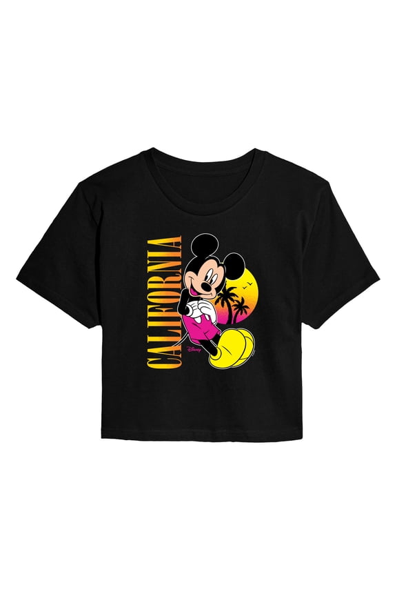 - Mickey Mouse California - Juniors Cropped Short Sleeve Graphic T-Shirt