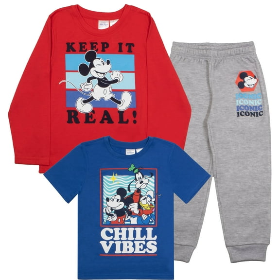 Disney Mickey Mouse Cartoon Boys Long Sleeve T-Shirt Sweatpants 3-Piece for Kids and Toddlers (Size 4-8)