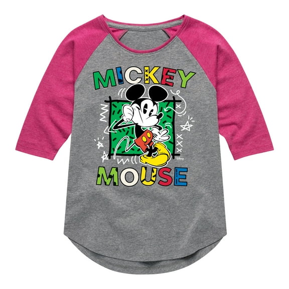 Disney - Mickey Mouse Cartoon Pop - Toddler & Youth Girls Raglan Graphic T-Shirt