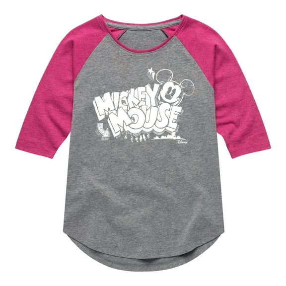 Disney - Mickey Mouse Chalk Drawing - Toddler & Youth Girls Raglan Graphic T-Shirt
