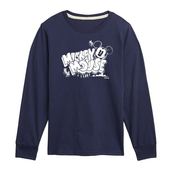 Disney - Mickey Mouse Chalk Drawing - Youth Long Sleeve Graphic T-Shirt