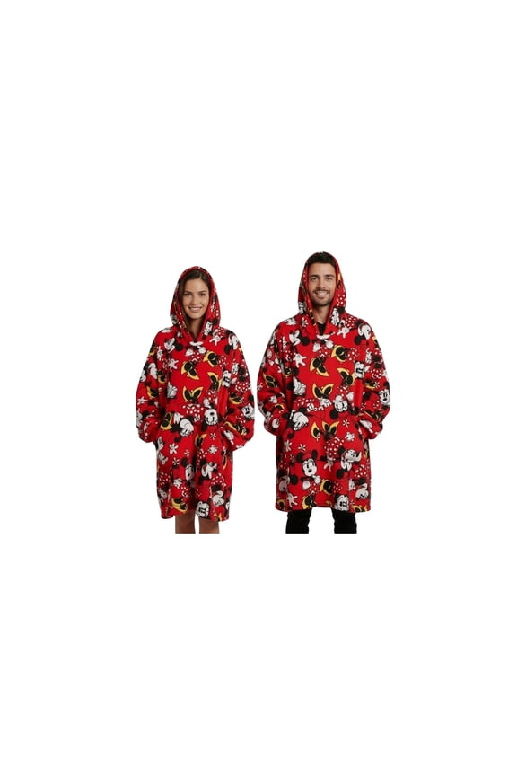 Disney Mickey Mouse Character Faces Adult Red Long Sleeve Hooded Blanket
