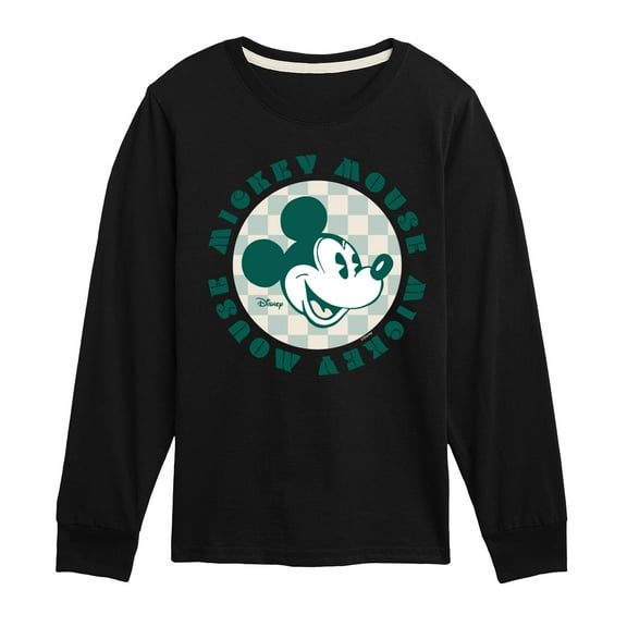 Disney - Mickey Mouse Checker Badge - Toddler & Youth Long Sleeve Graphic T-Shirt