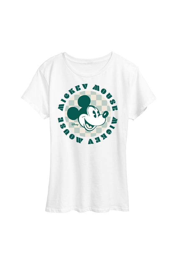 - Mickey Mouse Checker Badge - Women's Short Sleeve Graphic T-Shirt