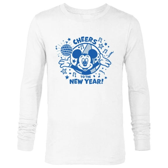Disney Mickey Mouse Cheers to the New Year Retro Distressed - Long Sleeve T-Shirt for Men - Customized-White
