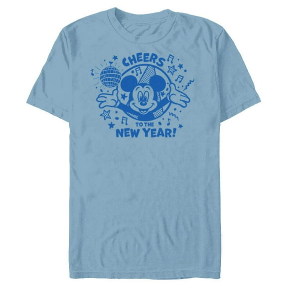 Disney Mickey Mouse Cheers to the New Year Retro Distressed - Short Sleeve Blended T-Shirt for Adults - Customized-Ocean Blue