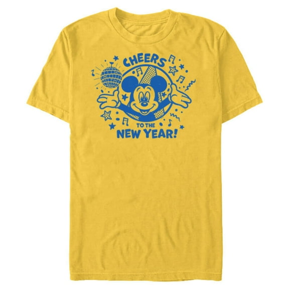 Disney Mickey Mouse Cheers to the New Year Retro Distressed - Short Sleeve Blended T-Shirt for Adults - Customized-Yellow