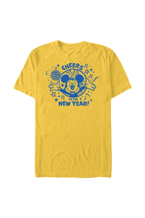 Mickey Mouse Cheers to the New Year Retro Distressed - Short Sleeve Blended T-Shirt for Adults - Customized-Yellow