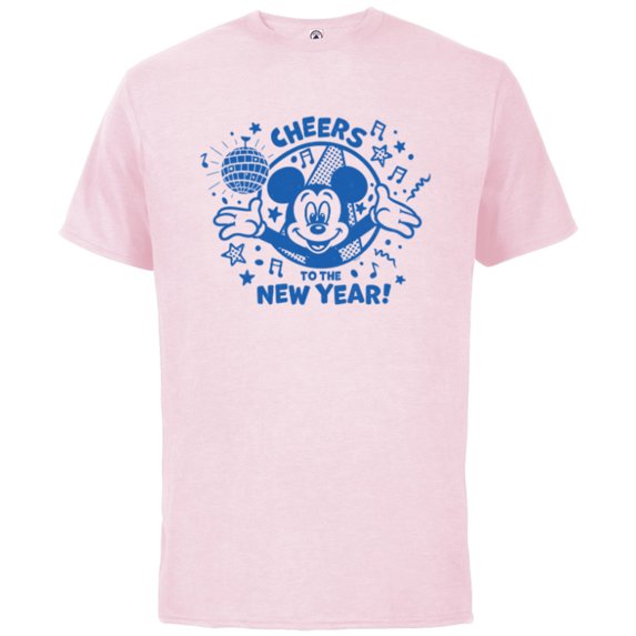 Disney Mickey Mouse Cheers to the New Year Retro Distressed - Short Sleeve Cotton T-Shirt for Adults - Customized-Soft Pink