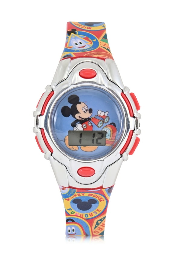 Mickey Mouse Children's Unisex Flashing Dial LCD Wristwatch with Silicone Strap, MK4196WM