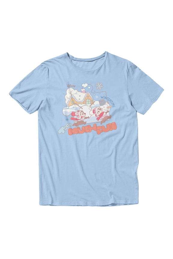 Mickey Mouse Chip And Dale Winter Holiday Fun Men's T Shirt (Light Blue, S-XXXL)