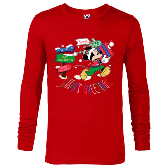 Disney Mickey Mouse Christmas Holiday Gift Running Late - Long Sleeve T-Shirt for Men - Customized-New Red