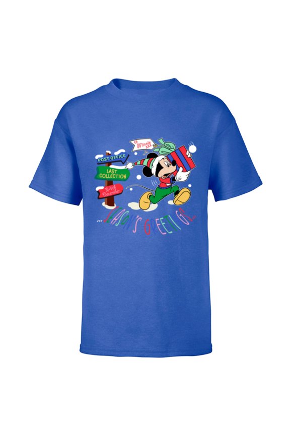 Mickey Mouse Christmas Holiday Gift Running Late - Short Sleeve T-Shirt for Kids - Customized-Royal