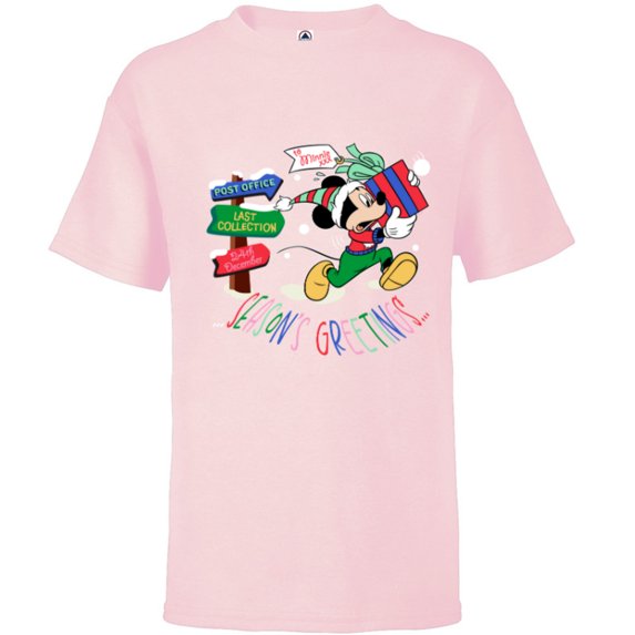 Disney Mickey Mouse Christmas Holiday Gift Running Late - Short Sleeve T-Shirt for Kids - Customized-Soft Pink