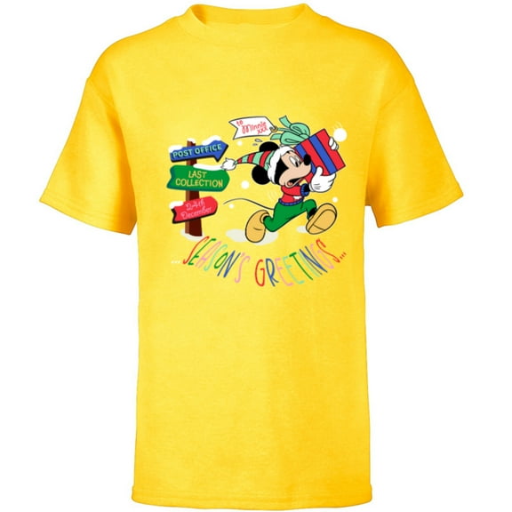 Disney Mickey Mouse Christmas Holiday Gift Running Late - Short Sleeve T-Shirt for Kids - Customized-Yellow