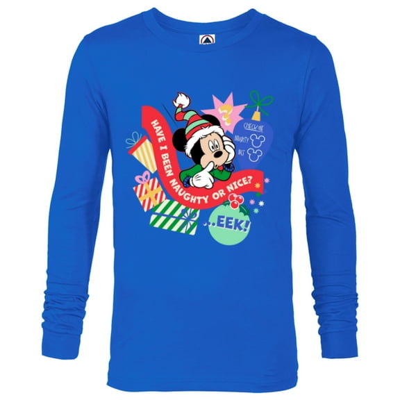 Disney Mickey Mouse Christmas Holiday Naughty or Nice? Eek! - Long Sleeve T-Shirt for Men - Customized-Navy