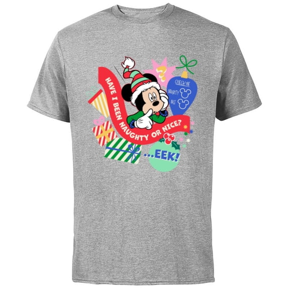 Disney Mickey Mouse Christmas Holiday Naughty or Nice? Eek! - Short Sleeve Cotton T-Shirt for Adults - Customized-Athletic Heather