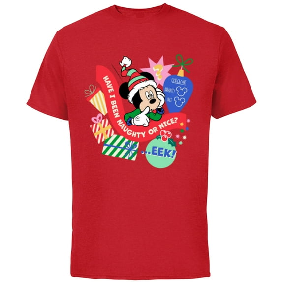 Disney Mickey Mouse Christmas Holiday Naughty or Nice? Eek! - Short Sleeve Cotton T-Shirt for Adults - Customized-Red