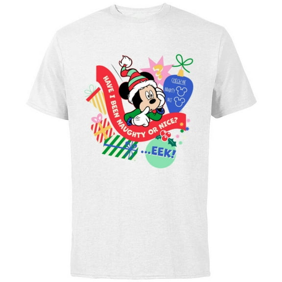 Disney Mickey Mouse Christmas Holiday Naughty or Nice? Eek! - Short Sleeve Cotton T-Shirt for Adults - Customized-White