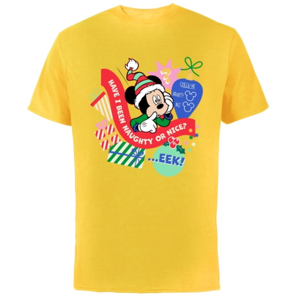 Disney Mickey Mouse Christmas Holiday Naughty or Nice? Eek! - Short Sleeve Cotton T-Shirt for Adults - Customized-Yellow