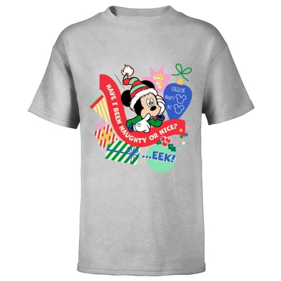 Disney Mickey Mouse Christmas Holiday Naughty or Nice? Eek! - Short Sleeve T-Shirt for Kids - Customized-Athletic Heather