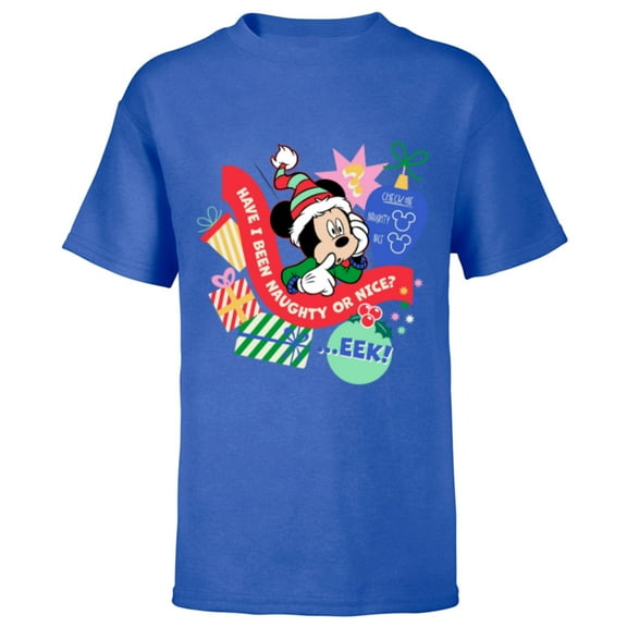 Disney Mickey Mouse Christmas Holiday Naughty or Nice? Eek! - Short Sleeve T-Shirt for Kids - Customized-Royal