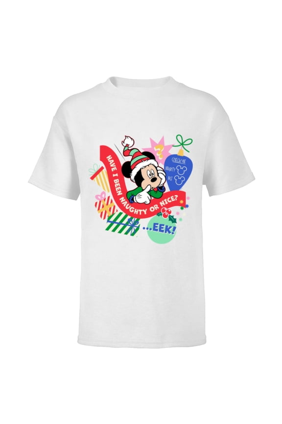 Mickey Mouse Christmas Holiday Naughty or Nice? Eek! - Short Sleeve T-Shirt for Kids - Customized-White