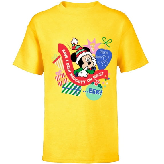 Disney Mickey Mouse Christmas Holiday Naughty or Nice? Eek! - Short Sleeve T-Shirt for Kids - Customized-Yellow