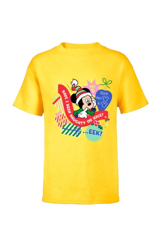 Mickey Mouse Christmas Holiday Naughty or Nice? Eek! - Short Sleeve T-Shirt for Kids - Customized-Yellow