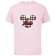 thumbnail image 1 of Disney Mickey Mouse Christmas Holiday Plaid for Abuelo - Short Sleeve Cotton T-Shirt for Adults - Customized-Soft Pink, 1 of 5