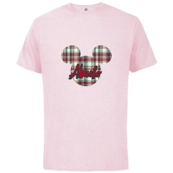 Disney Mickey Mouse Christmas Holiday Plaid for Abuelo - Short Sleeve Cotton T-Shirt for Adults - Customized-Soft Pink