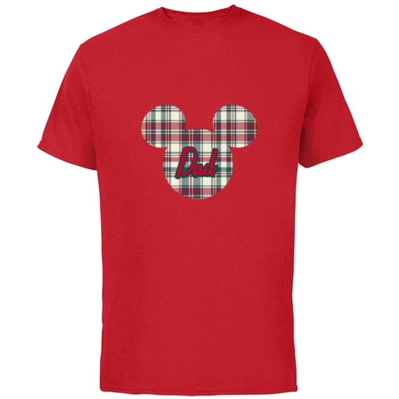 Disney Mickey Mouse Christmas Holiday Plaid for Dad - Short Sleeve Cotton T-Shirt for Adults - Customized-Red