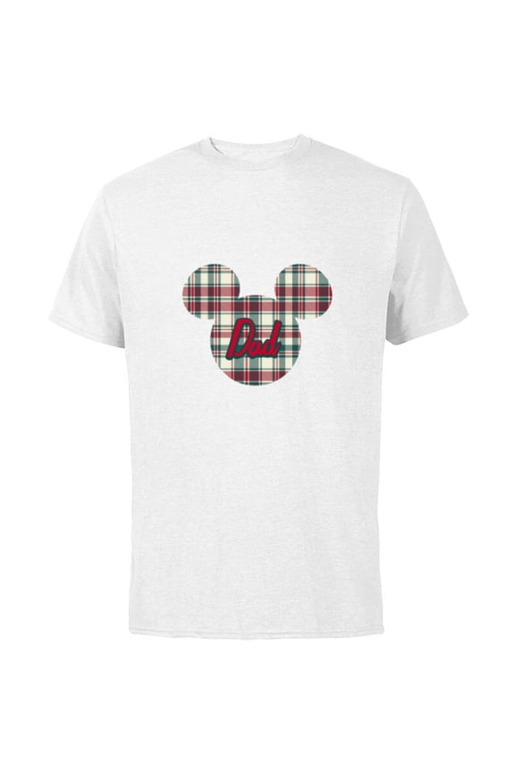 Mickey Mouse Christmas Holiday Plaid for Dad - Short Sleeve Cotton T-Shirt for Adults - Customized-White