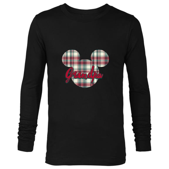 Disney Mickey Mouse Christmas Holiday Plaid for Grandpa - Long Sleeve T-Shirt for Men - Customized-Black